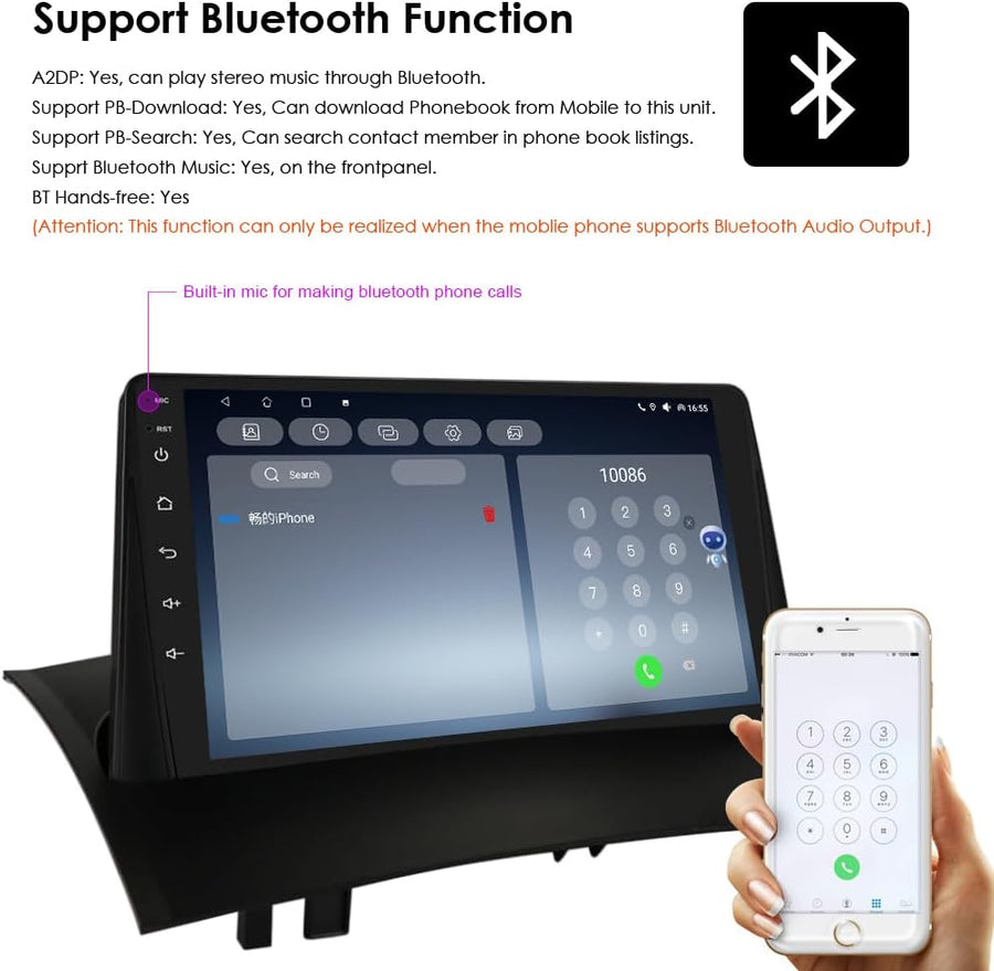 Ecran Carplay Android 14 Autoradio à écran tactile 9" pour Renault Megane 2 2002 2003 2004 2005 2006 2007 2008 2009 2 Go et 64 Go de mémoire Prend en charge Carplay/Android Auto sans fil, commande au volant