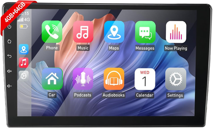 Autoradio 2 DIN (17.8x10cm), Android 15, Écran IPS 10 Pouces, 4Go+64Go Car Stereo avec Apple CarPlay & Android Auto sans Fil, 25 Thèmes UI, Bluetooth, Radio FM/RDS, Universel