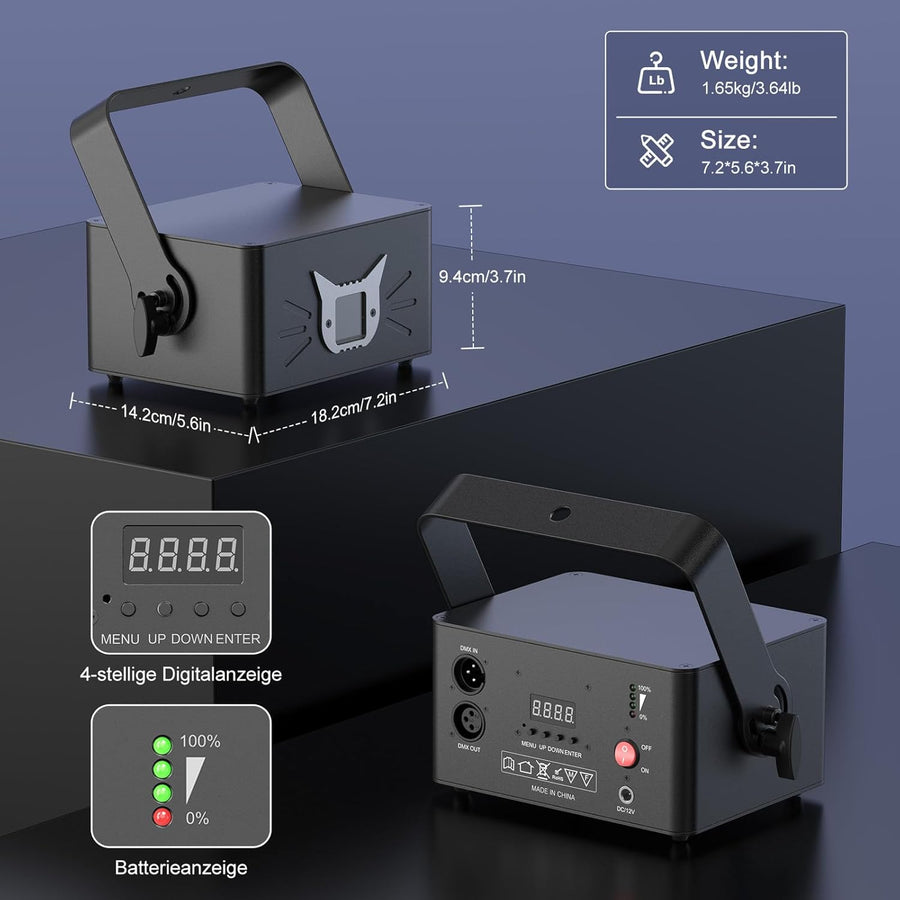 DiscoLicht PartyLicht avec Bluetooth-App, 3D DIY Animation Disco Lumière avec Batterie 5200 mA, Animation DJ Party Lumières avec Télécommande et DMX 512, pour Party Bar Halloween Noël