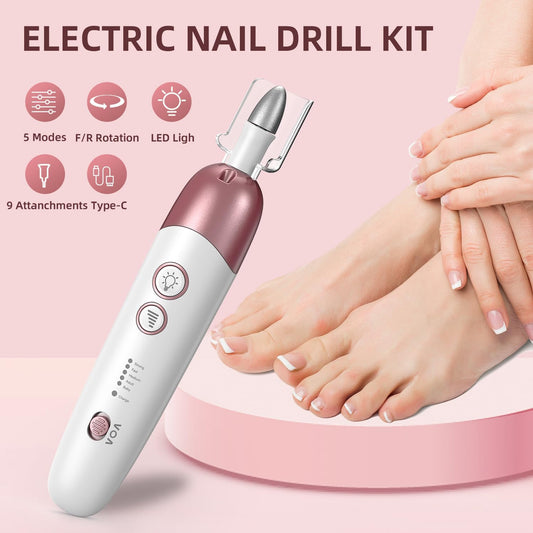 Ponceuse pour Ongles professionnel, kit Manucure Pedicure à Domicile USB Rechargeable Vitesse Réglable, Lime a Ongle Electrique Sans Fil Avec Lumière LED et 8 Accessoires