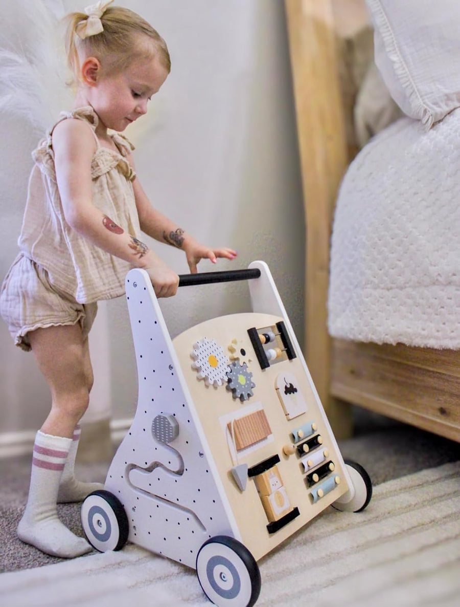 Trotteur en Bois Pour Bébé, Centre d'Activités Multiples Montessori Pour Garçons Et Filles de 12+ Mois, Jouet Éducatif à Pousser Et à Tirer