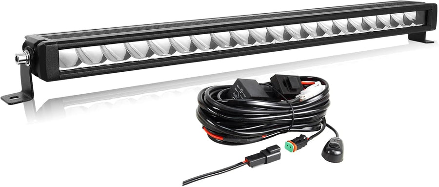 Barre Lumineuse LED 58cm, 60W Spot Feux de Route avec Câblage DT, 6000 lumens étanches à Une rangée Feux Phare de Travail pour véhicules camions SUV Bateaux VTT UTV éclairage Tout-Terrain