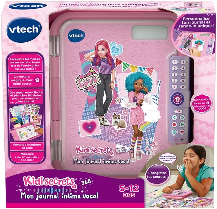 KidiSecrets 365 Mon Journal Intime Vocal Rose, Journal Intime Électronique avec Code, Micro Enregistreur, Carnet Secret, Feutre et Jeux ROSE