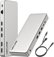 Station d'accueil Universelle Triple 4K @ 60 Hz avec Puce SM770, Adaptateur USB-C/USB-A vers HDMI/DisplayPort avec Fonction de Charge en amont de 85 W, 3 HDMI + 2 DP