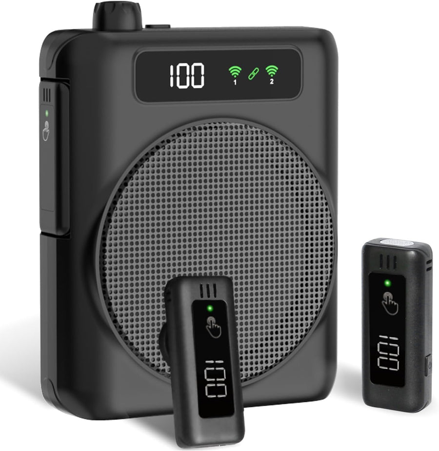 Amplificateur de Voix sans Fil, Portable amplificateur de Voix, Mini amplificateur Vocal avec 2 Microphones à Revers, Amplificateur Vocal