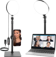 Lumière vidéo LED avec support pour téléphone portable, lampe vidéo avec 3 modes de couleur et 5 niveaux de luminosité, lumière clé alimentée par USB pour vidéoconférences