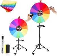 Roue de la Fortune 60 cm, Support Réglable sur Pied, Roue à Tourner Personnalisable 14 Cases Effaçables, Tirage au Sort & Loterie, Chance, Tombola, Foire