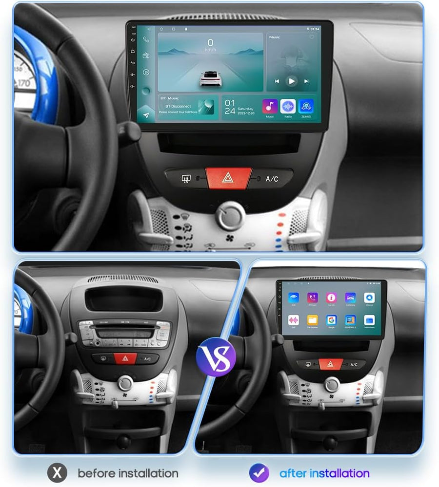 Autoradio Android 13 10,1" avec écran tactile 4 cœurs pour Peugeot 107/Toyota Aygo/Citroën C1 2005-2014 WiFi CarPlay/Android Auto Bluetooth 4G SWC GPS RDS 2 Go + 64 Go