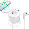 Prise encastrable Plan de Travail avec Charge Qi15 W, USB-C PD 30W, Ø80 mm Multiprise encastrable avec 1 prise, USB-A QC 18 W, couvercle rotatif anti-poussière, câble 2 m, bureau et cuisine, blanc