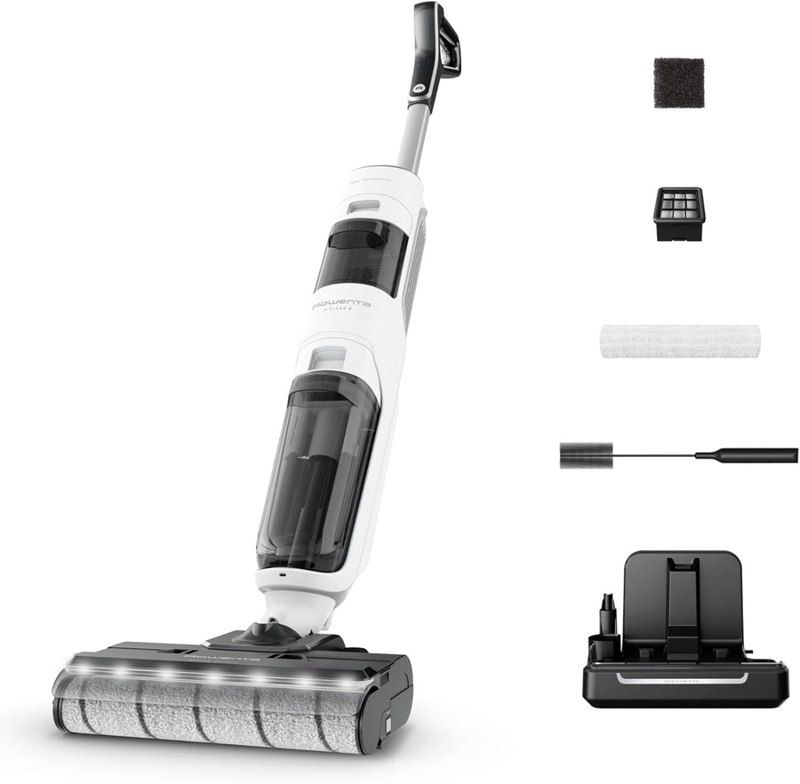 Rowenta X-Clean5, Aspirateur laveur sans fil, Nettoyage 2-en-1, Mode de détection Auto, Éclairage LED, Auto-nettoyage, Séchage air chaud