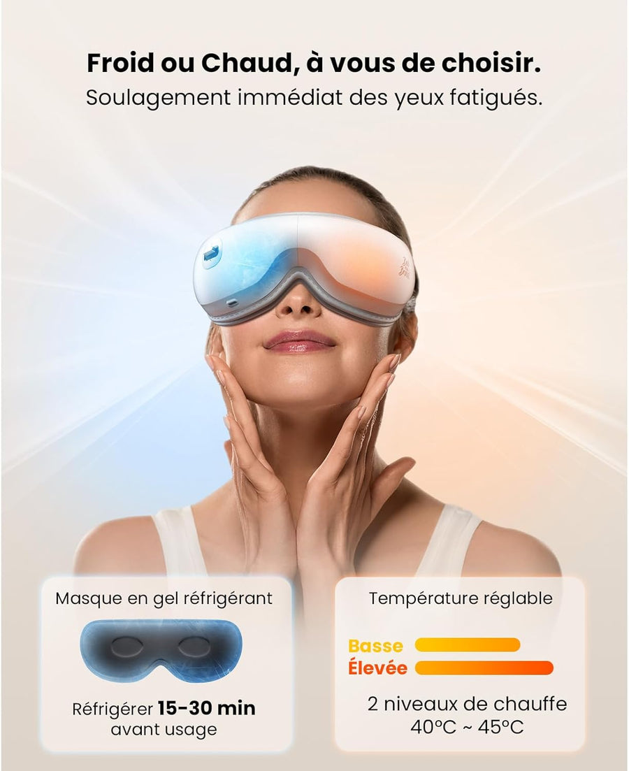 Masseur Oculaire Silencieux, Chaleur & Masque Gel Froid, Zero Pro Masque Chauffant pour Sommeil et Migraine, Appareil Massage Yeux 3D Fatigue Oculaire