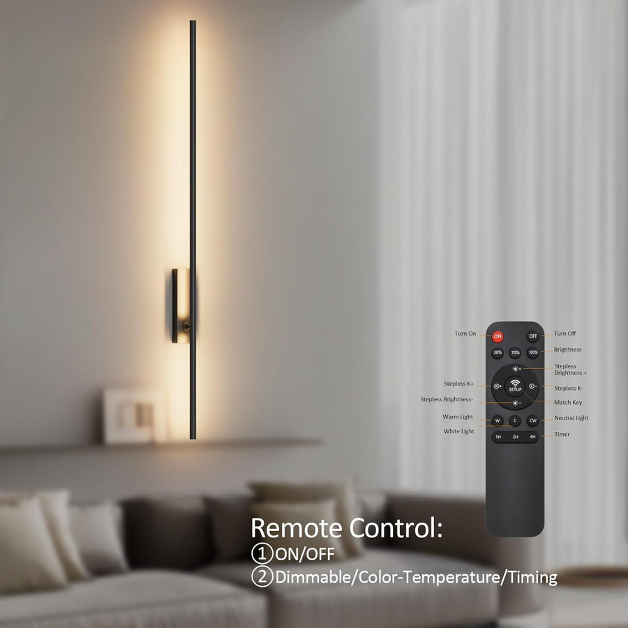 Lot de x2 Appliques Murale LED avec Télécommande Noir - 100 cm, 28 W, 3000 K-6000 K, avec Fonctions de Variation d'Intensité et de Minuterie