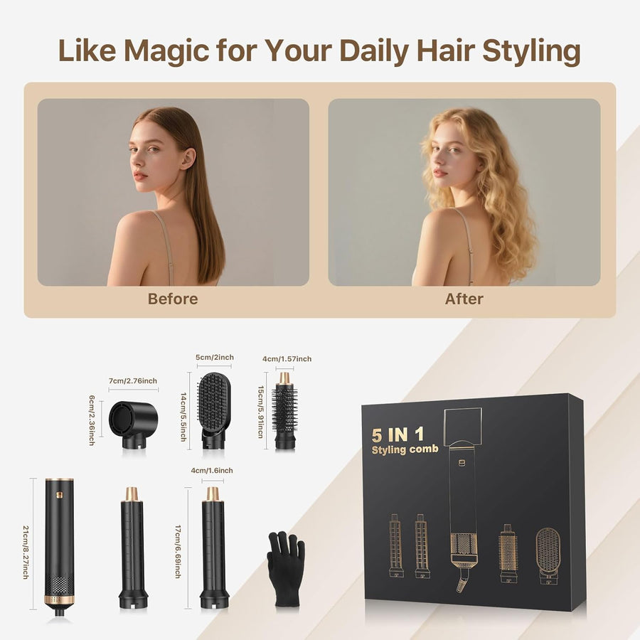 Air Brush 5 en 1, Brosse soufflante Sèche-Cheveux Multifonction Avec 3 Temp, Air Chaud Hair Styler pour Femme Sécher Boucler Lisser et Donner du Volume NOIR