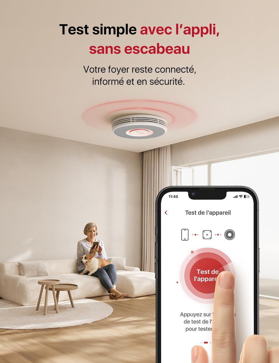 Détecteur de Fumée Connecté avec Alertes Vocales Français et 17 Zones, Alarme Incendie Wi-FI Interconnectée avec Station de Base SBS50, XS0B-MR61