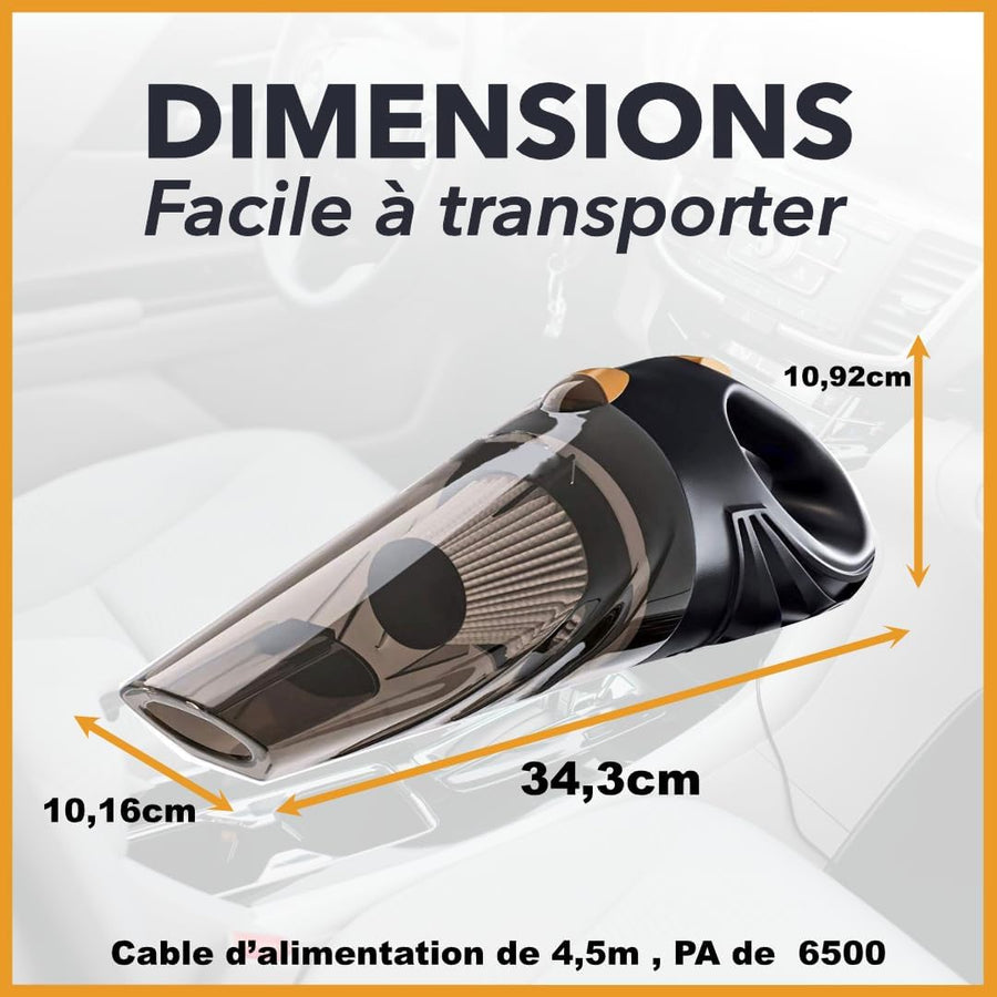 Aspirateur Voiture Puissant 6500 de pa, sans Batterie, Utilisation illimitée, aspirateur à Main léger,Mini. aspirateur avec câble d'alimentation pour Nettoyer Toute la Voiture