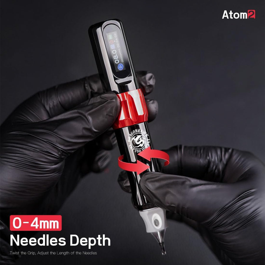 Dragonhawk Atom2 machine a tatouer Rotary Tattoo Microblading Pen 2,8mm Strokes Length Avec 1 Batteries with Rca Jack for Eyebrow Eyeliner Lip (RED 1 BATTERY)