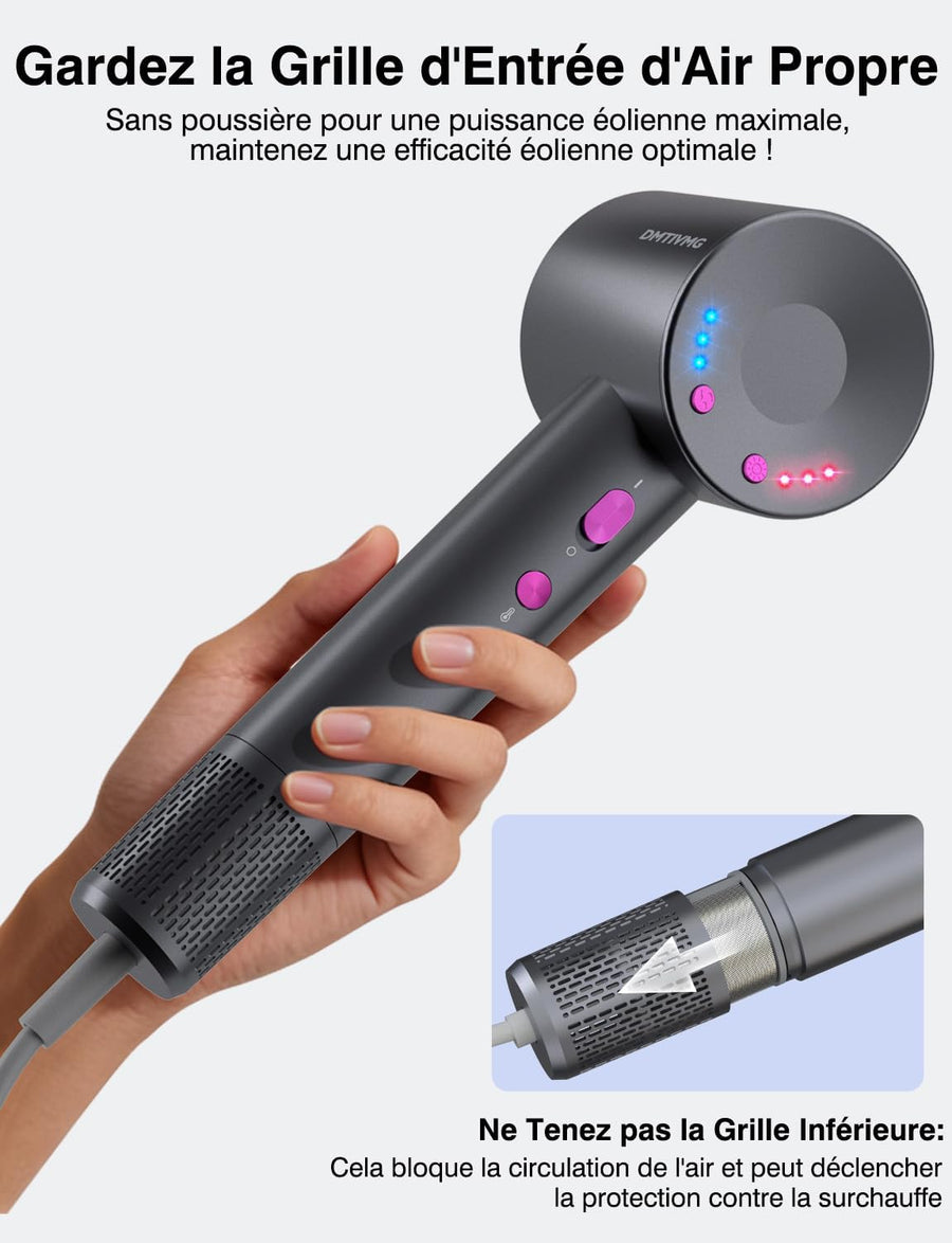 Seche Cheveux 500 Millions Sèche Cheveux Ionique Voyage 1600W 160 000 tr/min 12 Mode 4 Température Séchage Rapide Hair Dryer Professionnel Silencieux Léger 3 Vitesses