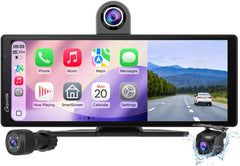 Écran sans Fil CARPURIDE W903S2 9,3 Pouces HD Compatible CarPlay et Android Auto, Avant 4K + Arrière Filaire 1080p + Caméra Infrarouge, avec Enregistrement, BT, Commande Vocale, et Carte TF 64 Go