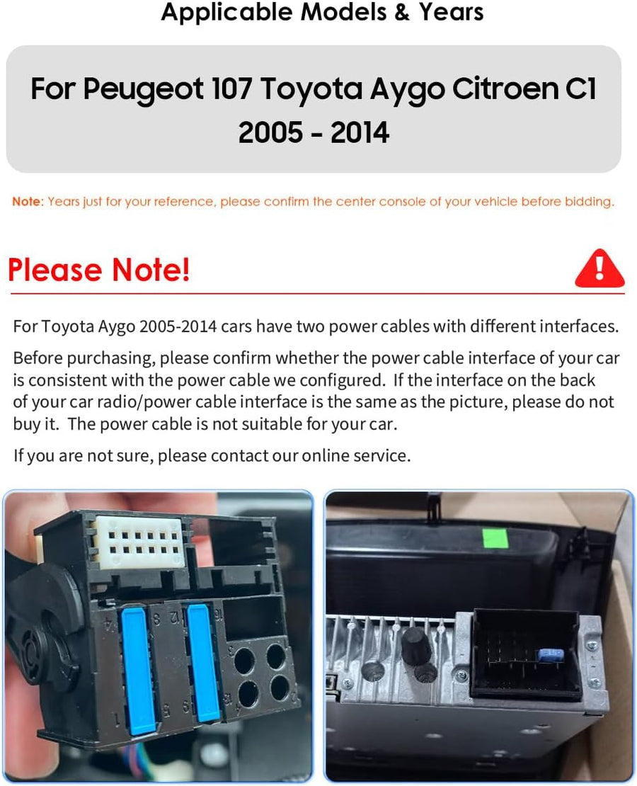 Autoradio Android 13 10,1" avec écran tactile 4 cœurs pour Peugeot 107/Toyota Aygo/Citroën C1 2005-2014 WiFi CarPlay/Android Auto Bluetooth 4G SWC GPS RDS 2 Go + 64 Go