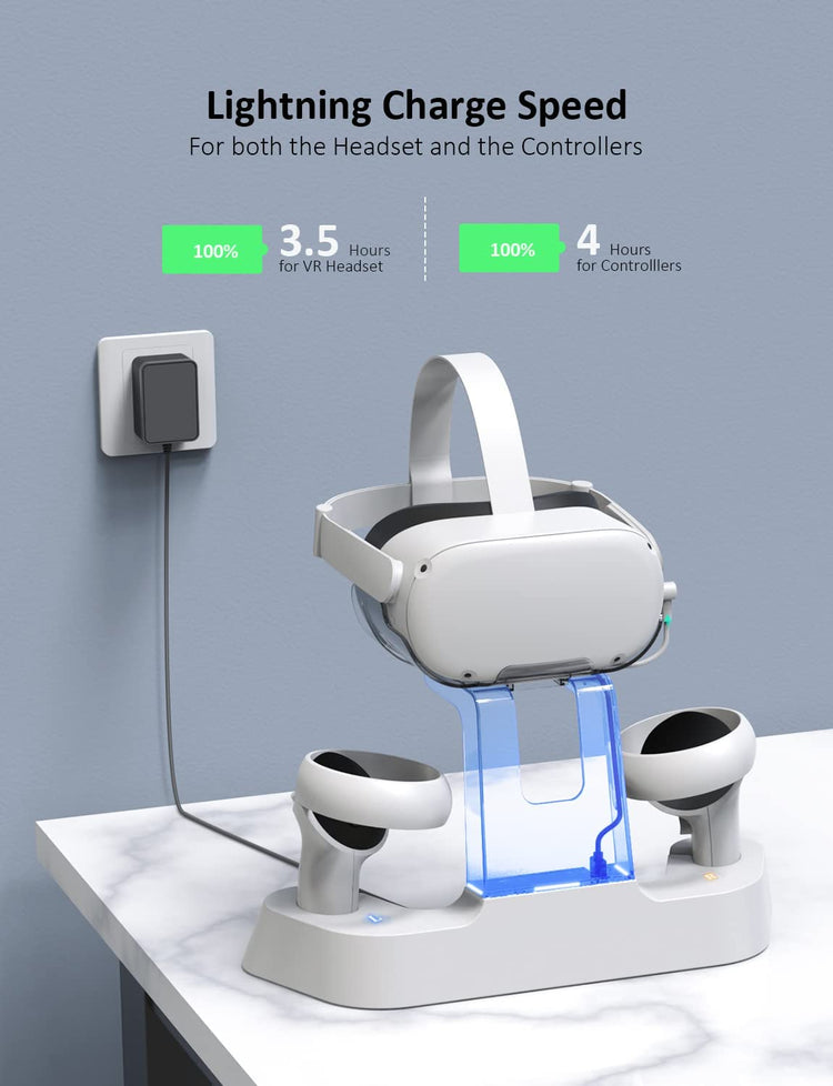 Station Chargemen LED pour Oculus Quest 2 Support Casque Controleur 2 Pile Rechargeable Cable