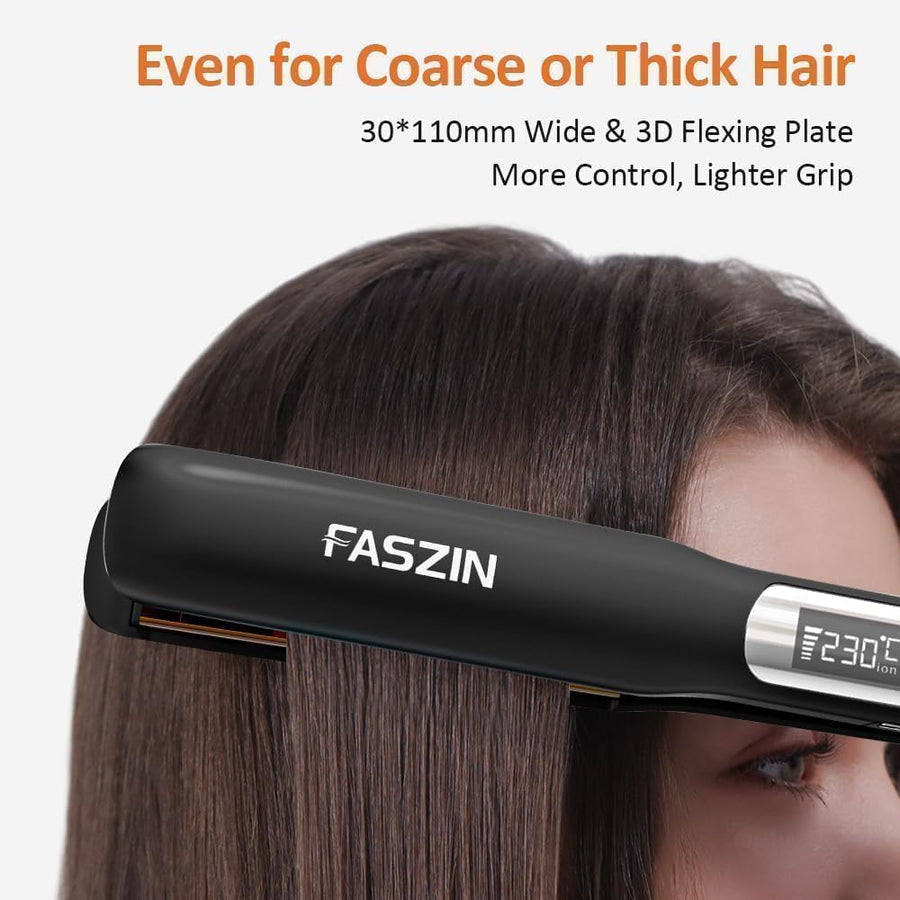 Fer à lisser 2 en 1 Boucler et lisser, 20s de chauffage rapide, plaques en titane Lisseur ionique pour un style lisse, panneau flottant 3D empêche les cheveux de tirer, avec écran LCD