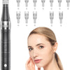 Stylo Beauté Microneedling, Appareil de Soin du Visage et du Corps avec 3 Vitesses et 12 Cartouches de Remplacement, Rechargeable