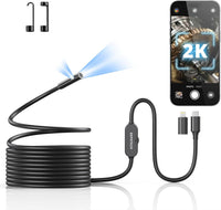 Camera Endoscopique 2K Endoscope Double Objectif QHD 2560p, Câble Flexible 5m pour iPhone et Android, Outil Industriel pour Égouts, CVC, Plomberie, Mécanique