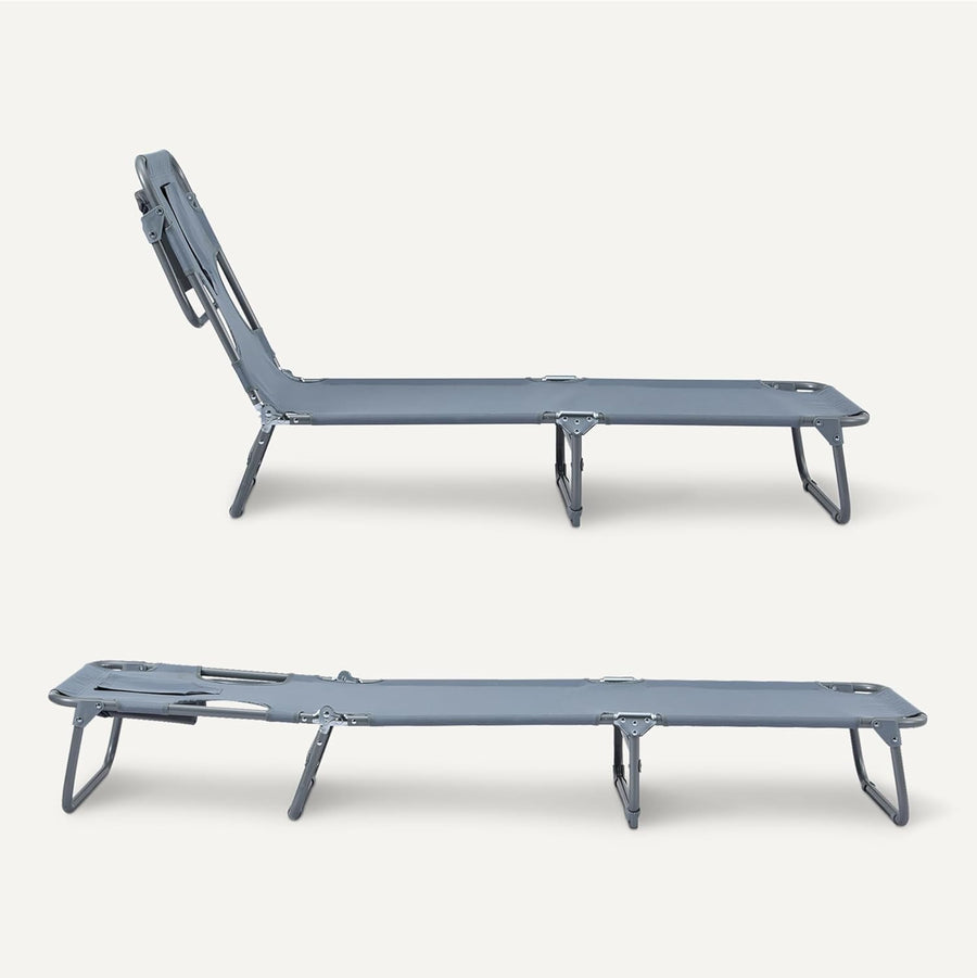 Chaise Longue Jardin Terrasse, Design Pliable avec Dossier Multi-Angles Confortable, Gris