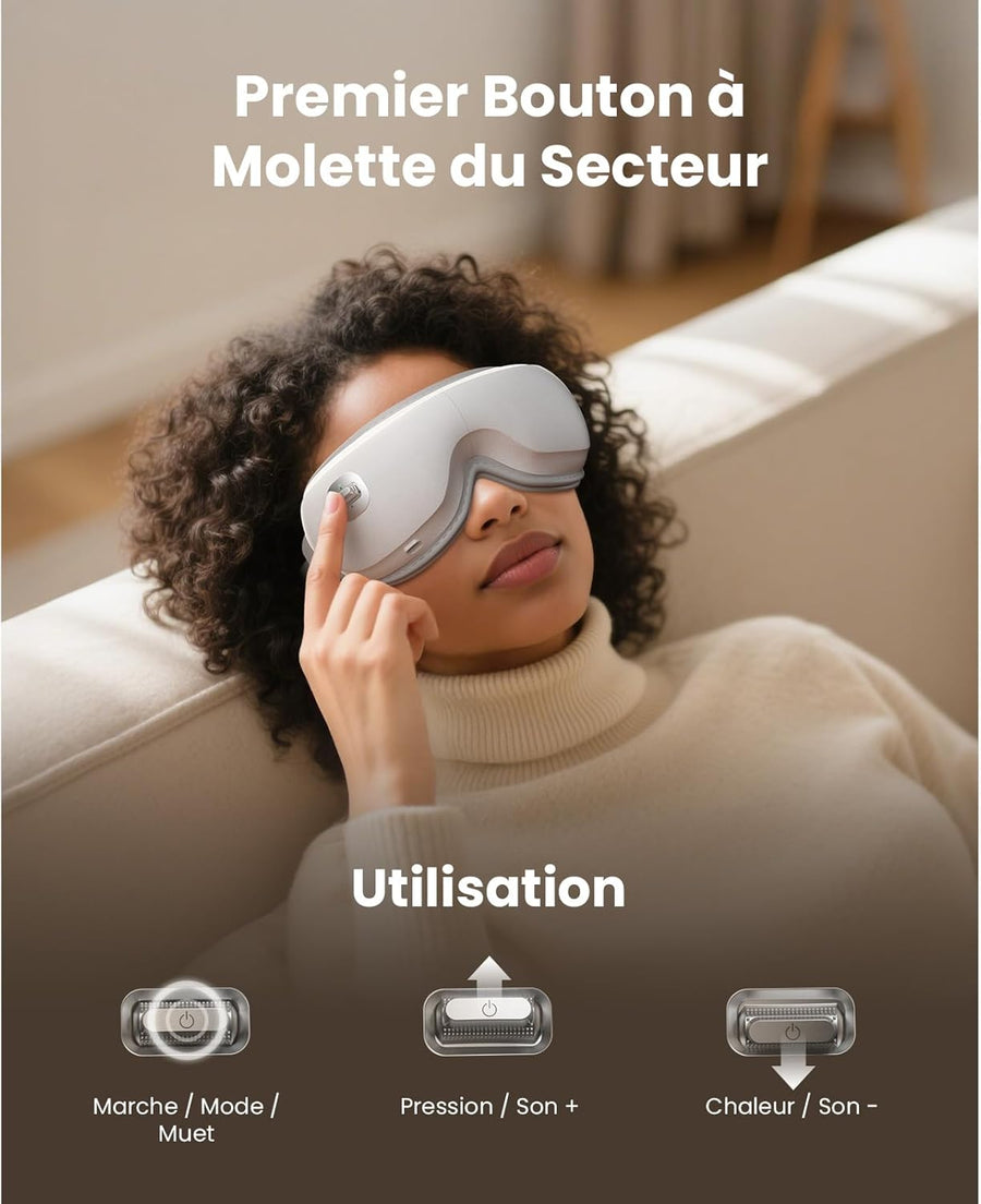 Masseur Oculaire Silencieux, Chaleur & Masque Gel Froid, Zero Pro Masque Chauffant pour Sommeil et Migraine, Appareil Massage Yeux 3D Fatigue Oculaire