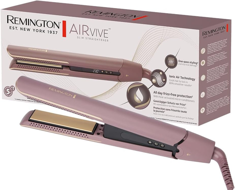 Remington AIRvive Lisseur Cheveux Technologie Ionic Air : résultats de coiffage longue durée Revêtement ultra-céramique avec micro-actifs plaques étroites,écran LCD, 150-230°C Fer à lisser