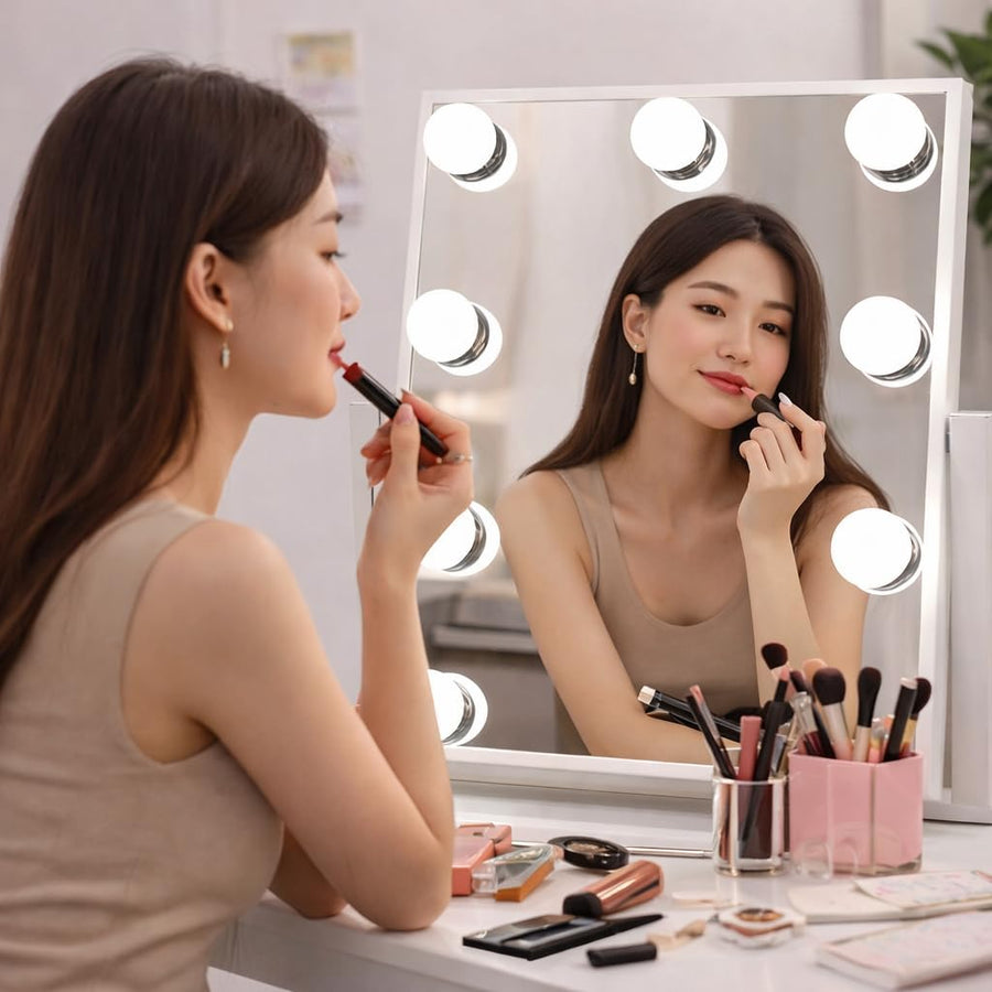 Miroir de Maquillage avec Éclairage Hollywood,Blanc,300x250mm,Dimmable,3000K/6000K,pour Coiffeuse