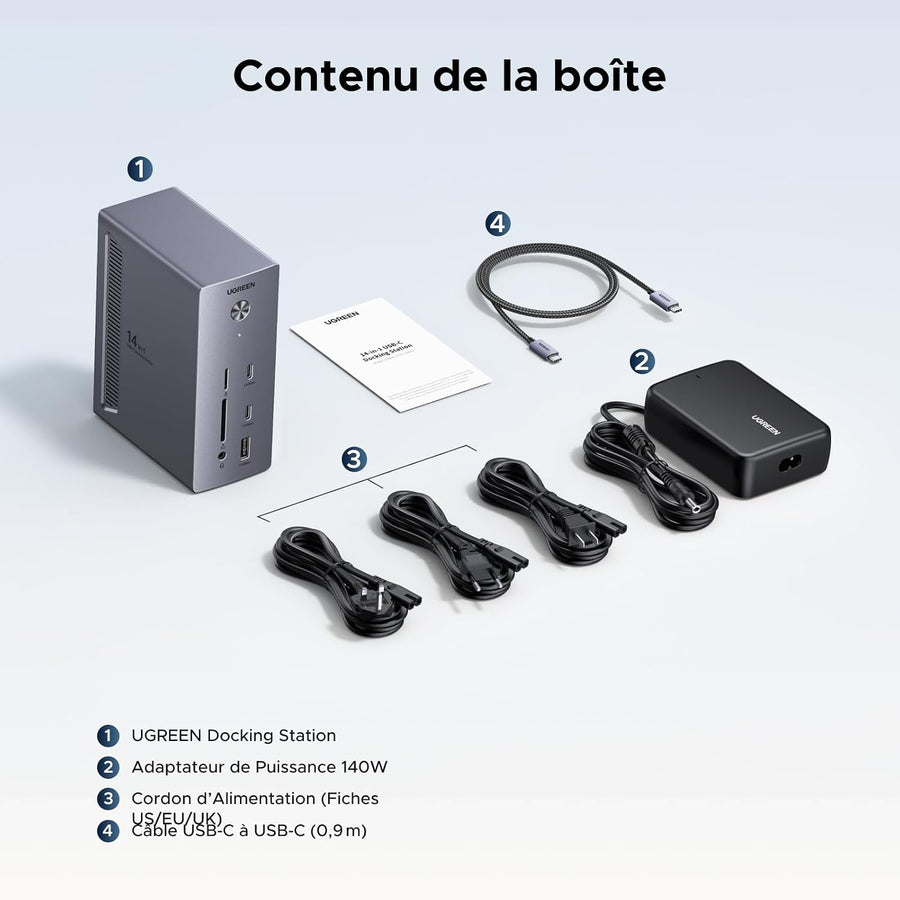 Docking Station 14 en 1 Hub USB C Triple Affichage pour Windows 2 HDMI, DisplayPort, 3 Moniteurs 4K, 10Gbps USB-A/C, PD 100W Charge, RJ45 Gigabit, SD TF, Multi Data Ports 3A2C, Audio 3.5mm