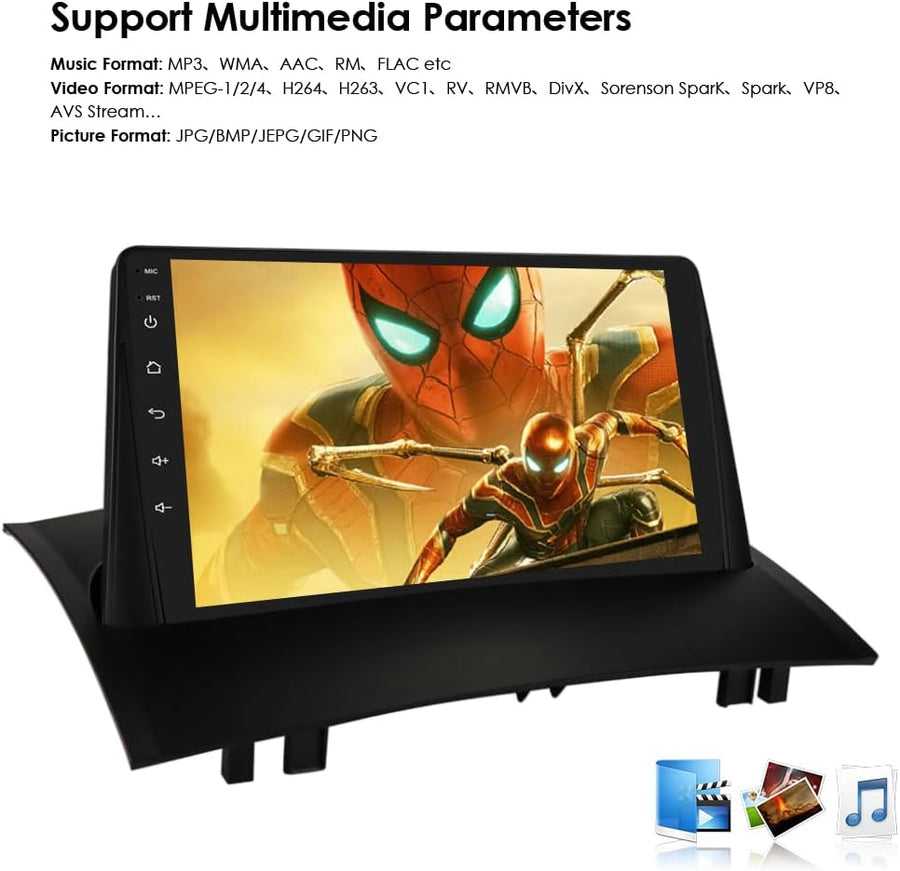 Ecran Carplay Android 14 Autoradio à écran tactile 9" pour Renault Megane 2 2002 2003 2004 2005 2006 2007 2008 2009 2 Go et 64 Go de mémoire Prend en charge Carplay/Android Auto sans fil, commande au volant