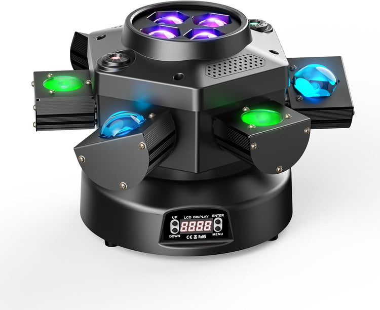 Jeux de Lumiere LED RGBW 180W 19CH Projecteur de Scène DJ Bar Club Disco Luminaires Tête Rotative Éclairage Soirée