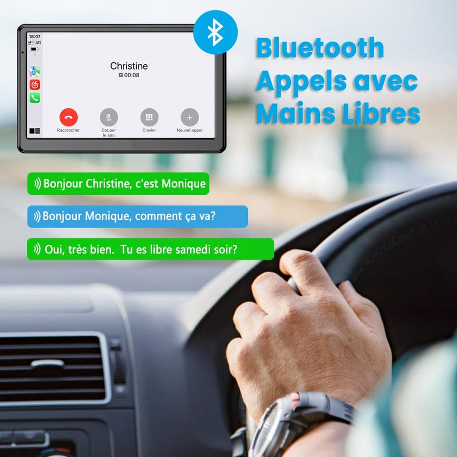 CarPlay Voiture, Portable CarPlay & Android Auto sans Fil, Stéréo de Voiture 7 Pouces Écran Tactile avec Navigation en Temps Réel, Assistant Vocal, FM, Mirror Link, Appels avec Mains Libres