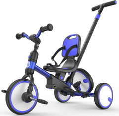 Tricycle pour Tout-Petits de 1 à 3 Ans, avec Roue de Secours, Tricycle Multifonctionnel pour Enfants avec Barre de poussée, Dossier et Ceinture de sécurité