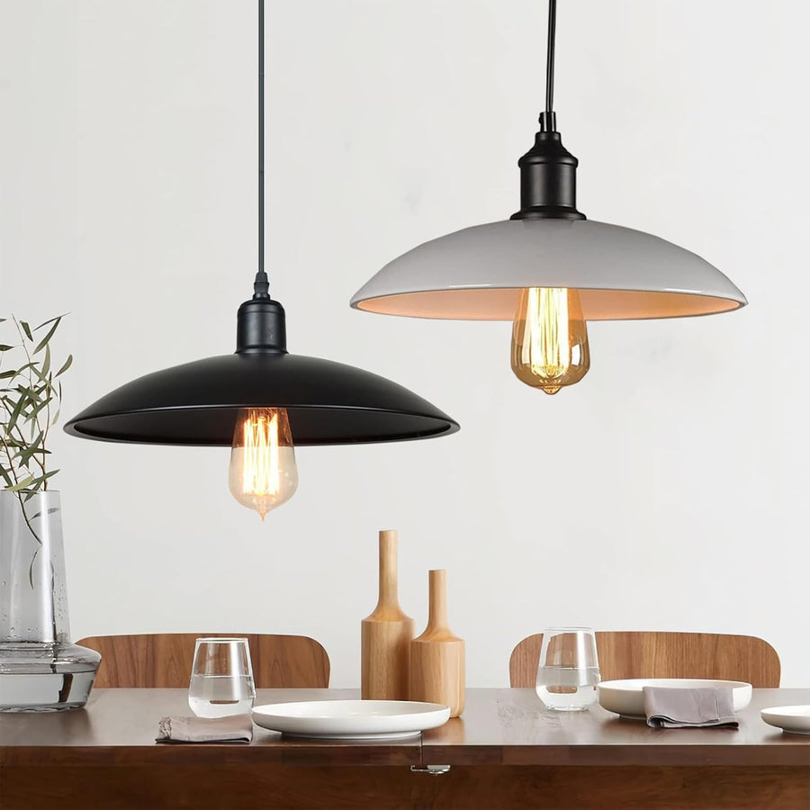 Lot de 2 Suspension Luminaire Industrielle Lustre Plafonnier Industrie Lampes E27 Corde Ajustable 32CM Lustre Noir et Blanc