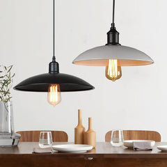 Lot de 2 Suspension Luminaire Industrielle Lustre Plafonnier Industrie Lampes E27 Corde Ajustable 32CM Lustre Noir et Blanc