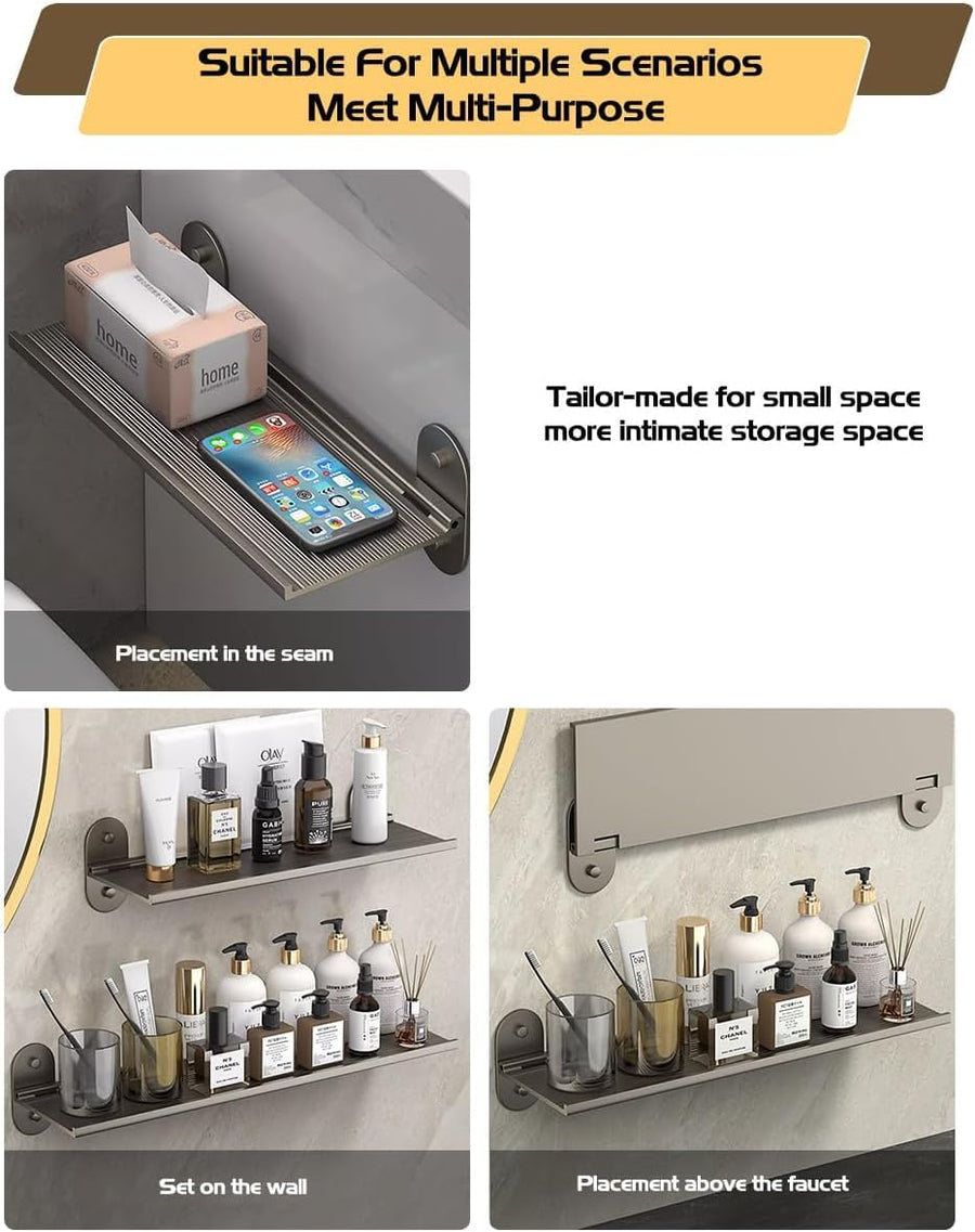 Lot de x2 Etagere Murale sans Percage, Petite Etagere Murale Metal, Étagere Salle de Bain, Etagere Adhesive Murale, Etagere Flottante Muralepour Cuisine, Salon, Bureau, Chambre (30 x 12 Cm)