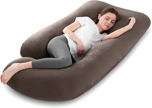 Coussin de Grossesse Oreiller Femme Enceinte en Forme de J Coussin Allaitement Maternité MARRON