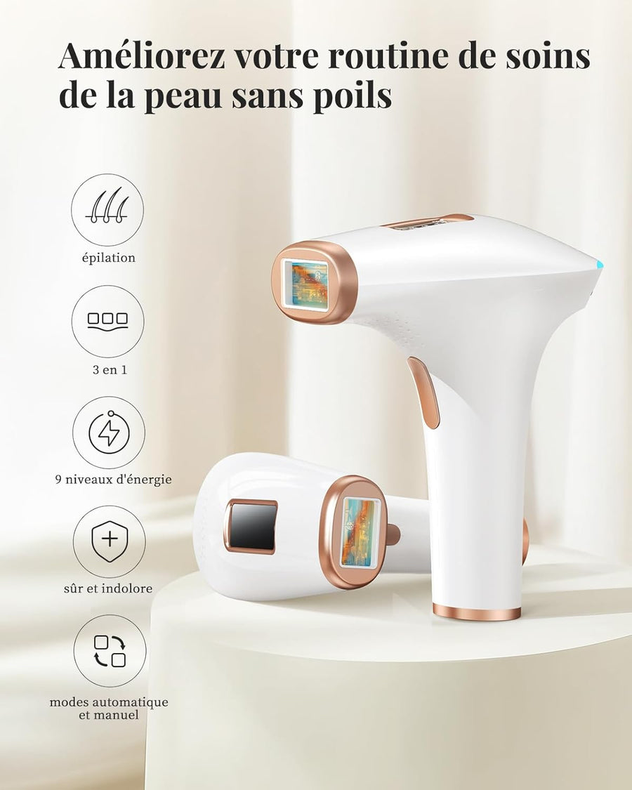Epilateur Lumiere Pulsée IPL 9 Niveaux 3 Fonctions Epilation Definitive Corps Visage Aisselle Jambe Maillot