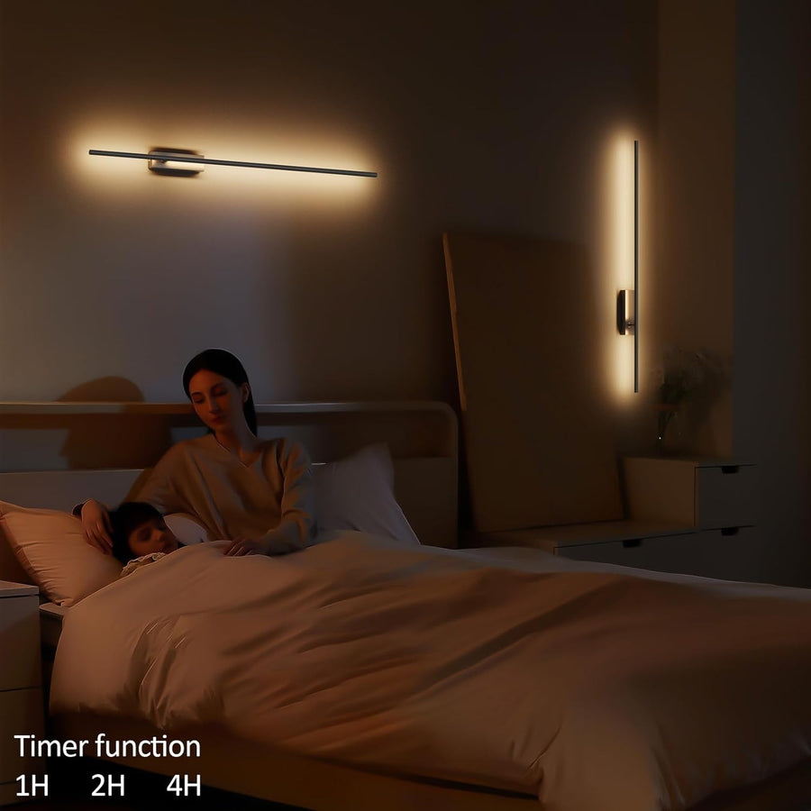 Lot de x2 Appliques Murale LED avec Télécommande Noir - 100 cm, 28 W, 3000 K-6000 K, avec Fonctions de Variation d'Intensité et de Minuterie