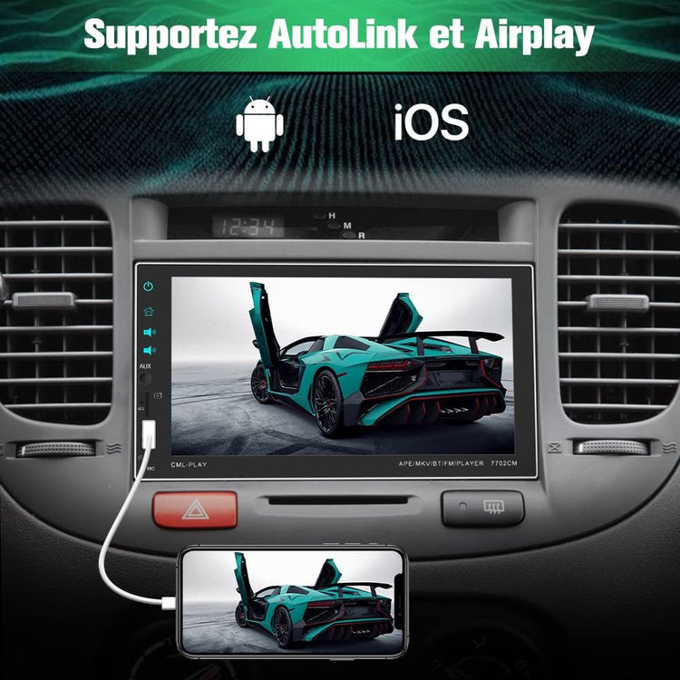 Autoradio 2DIN Android Carplay Ecran Tactile 7" Connexion Bluetooth IOS/Android Commande au Volant
