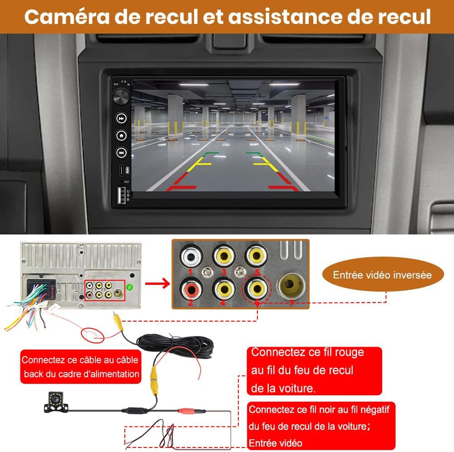 Autoradio 2DIN Bluetooth avec CarPlay & Android Auto, 7 Pouces Écran Tactile HD, Bouton Rotatif, USB/FM/Microphone, Miroir Link, Caméra de Recul Universel Voiture, Commande au Volant