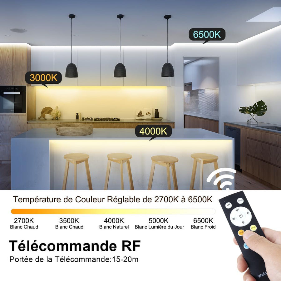 Ruban LED COB 10M, App Control, Bande LED Blanc Chaud Froid 2700K-6500K avec Telecommande et Alimentation, Bande LED 24V Dimmable, 620LEDs/M, CRI>92, Largeur 8mm