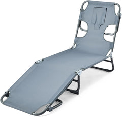 Chaise Longue Jardin Terrasse, Design Pliable avec Dossier Multi-Angles Confortable, Gris