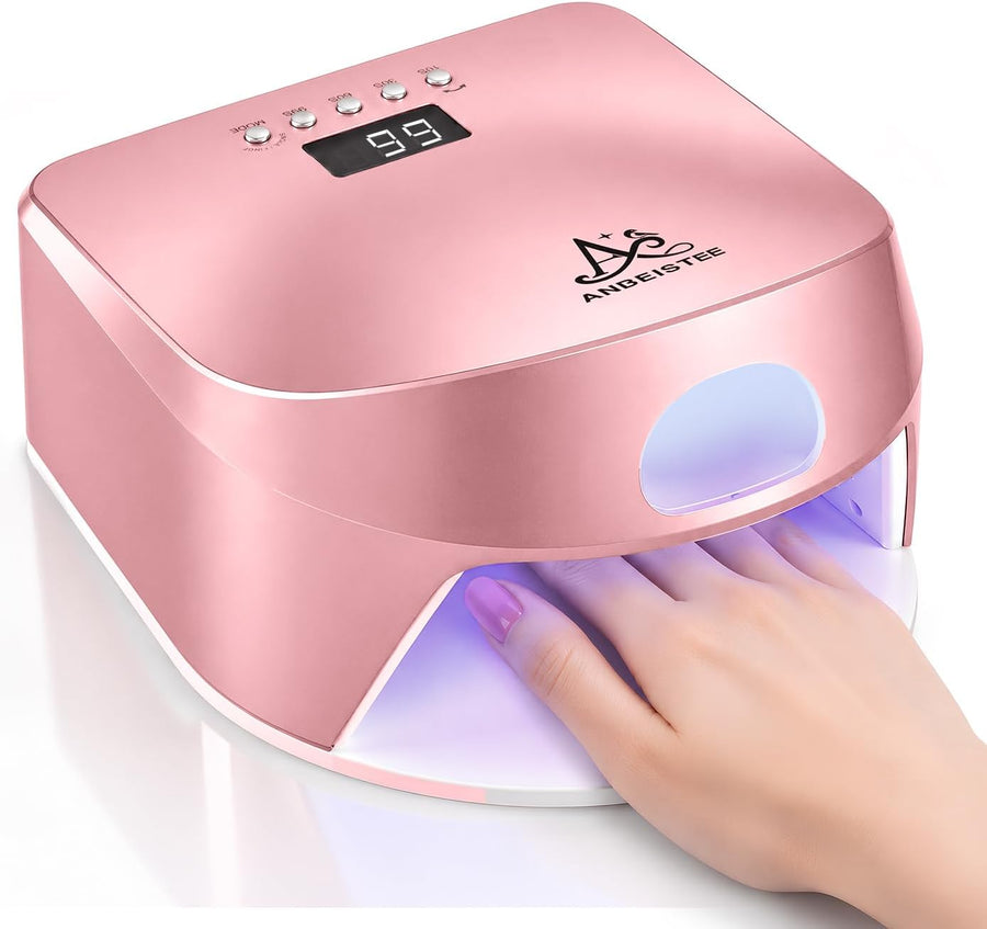 Lampe D'ongles, Fente de Lumière du Pouce, 72W Lampe de Durcissement Rapide Professionnelle pour Tous les Polissages en Gel, Apteur Automatique, écran LED, Rose