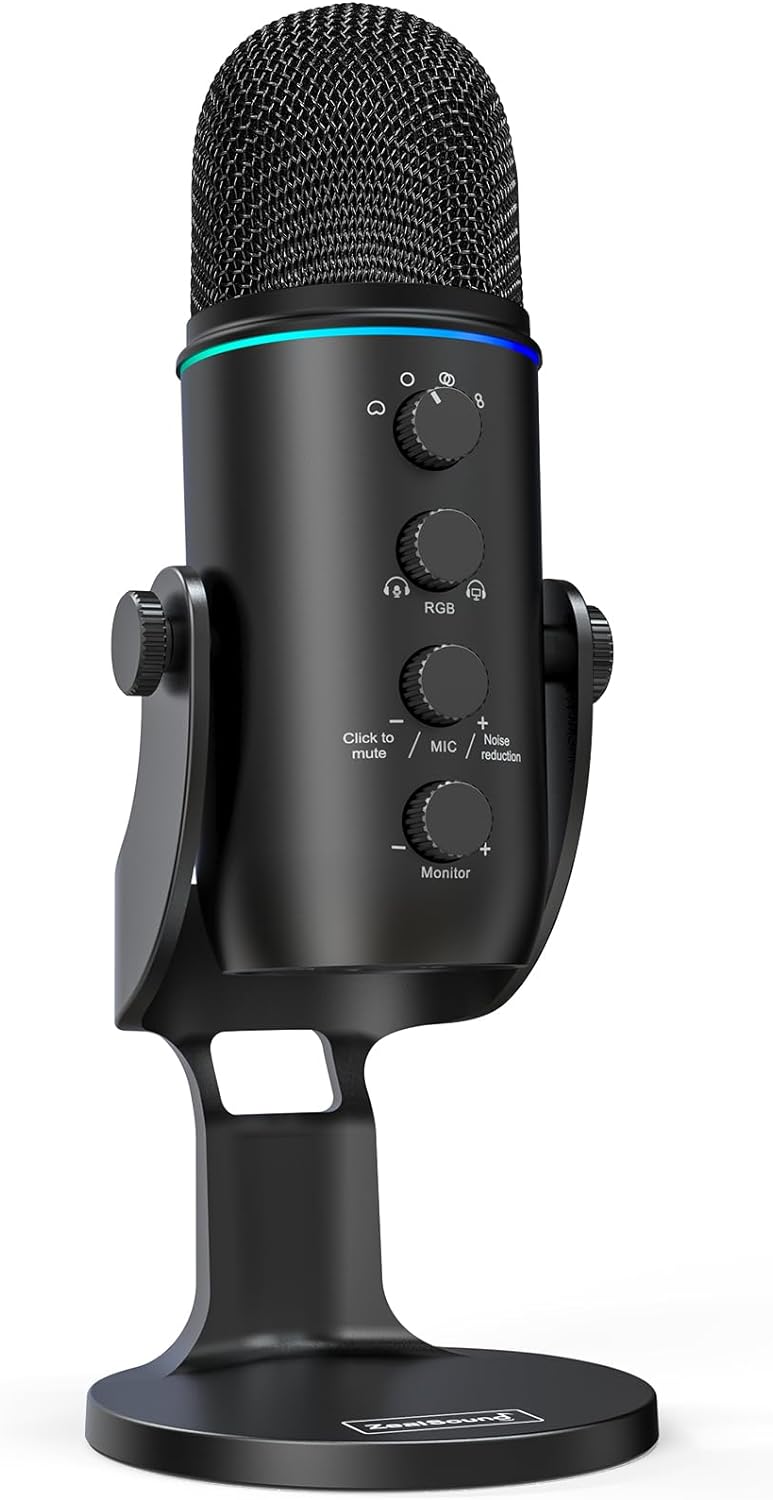 Micro à Condensateur USB Bouton Muet Lumière RGB 4 Pickup Patterns NOIR