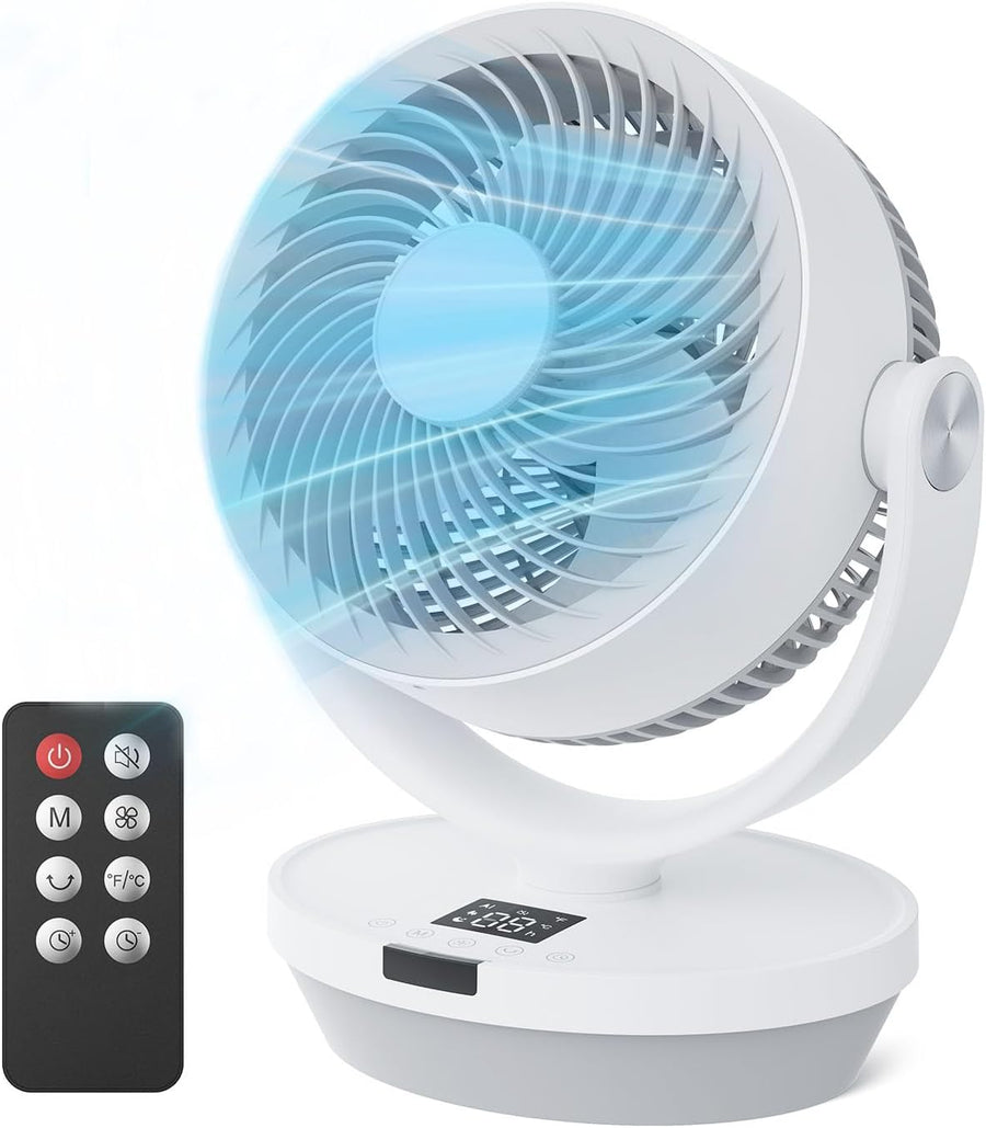 Ventilateur de Table Silencieux, 25 dB, 33CM Ventilateur Portable de Circulation D'air, oscillation manuelle verticale 120° + oscillation 90°, 4 vitesses, 4 modes, Télécommande, minuterie 12h