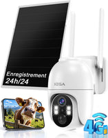 Caméra Surveillance 4G LTE Solaire avec Carte SIM,Enregistrement 24/7 Détection IA 25m, Audio Bidirectionnel, PTZ 355°, Panneau Solaire 8 W, 2K Vision Nocturne en Couleur, Abonnement Requis